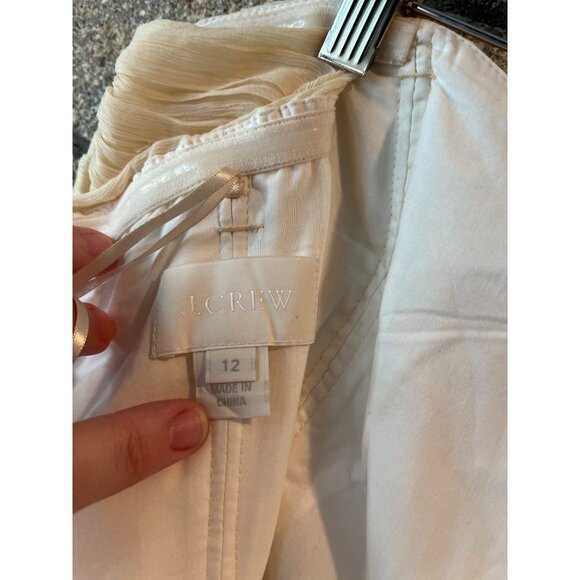 Strapless Cream J.Crew Silk Pleated Cocktail Dress With Sweetheart Neckline Back - Picture 7 of 13